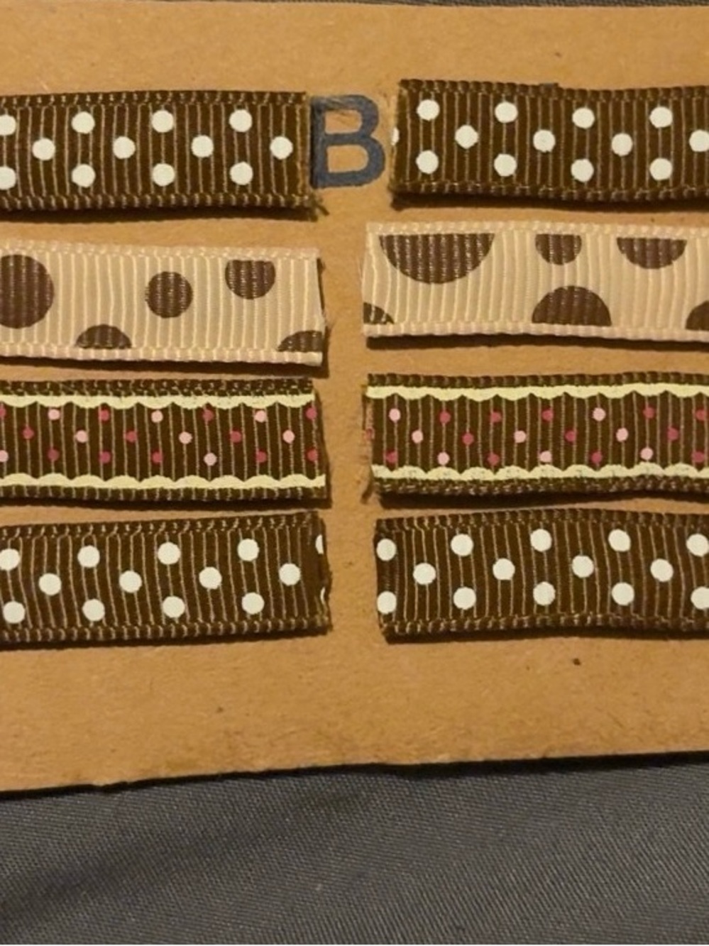 Brown and Cream Polka Dot Ribbon Hair Clips - Pack of 8 ( Handmade ) large size!